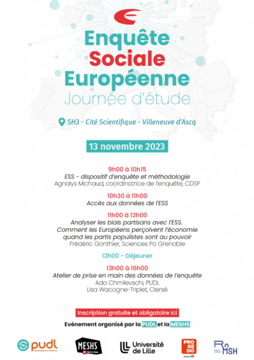 Affiche de la Journée d'étude Enquête sociale européenne, 13/11/2023 